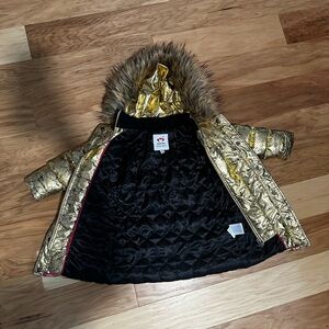Appaman Metallic Gold Kids Puffer Jacket with Faux Fur Hood